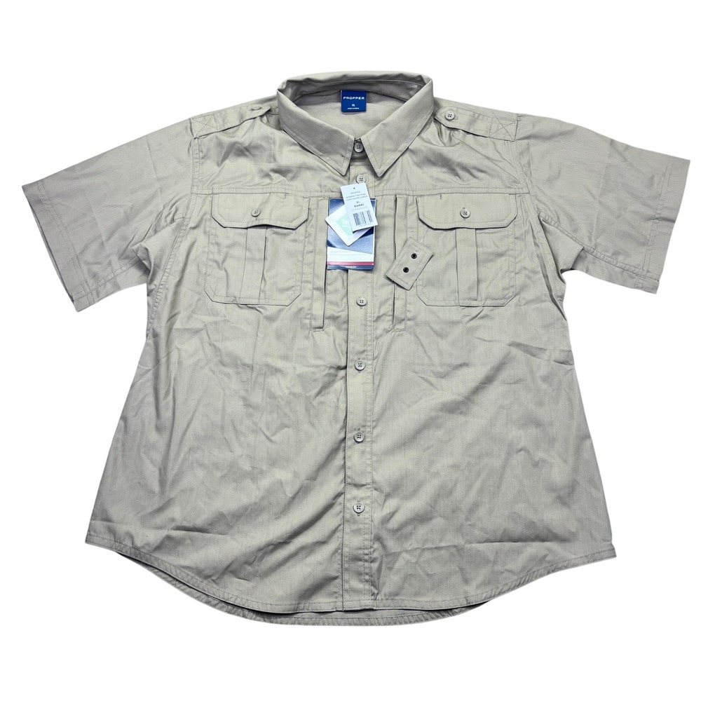 Propper Womens XL Button‎ Up Short Sleeve Shirt Khaki Soil Stain Resistant New